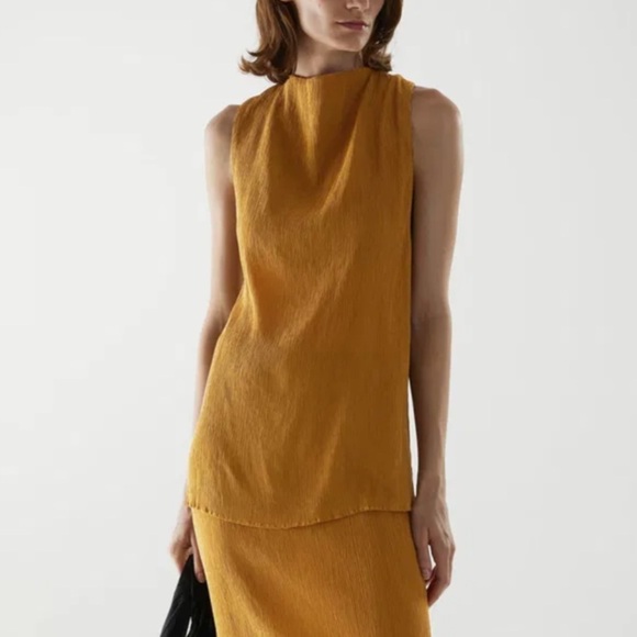 COS Cupro-Silk Mix Cowl Neck Plisse racerback sleeveless tank top sz small 36 - Picture 5 of 9